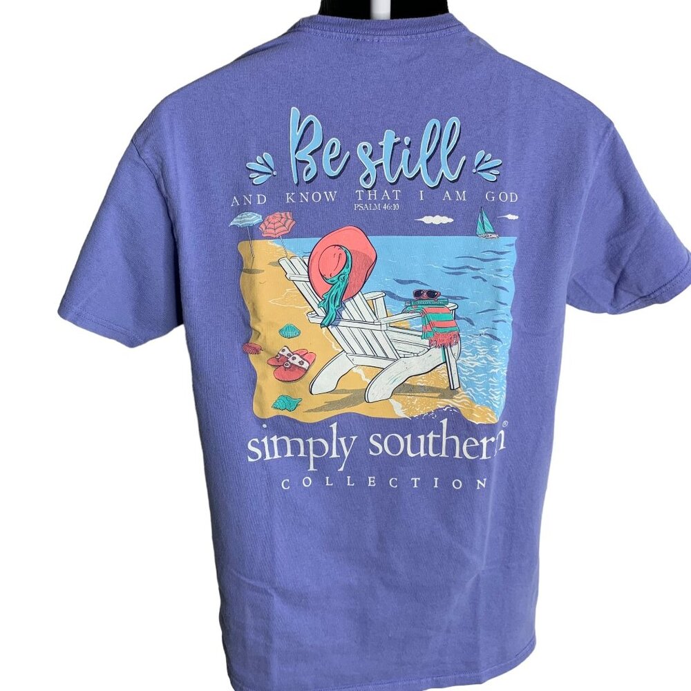 Simply Southern Psalm 46:10 T Shirt M Blue Crewneck Short Sleeve Be Still God - Picture 1 of 7